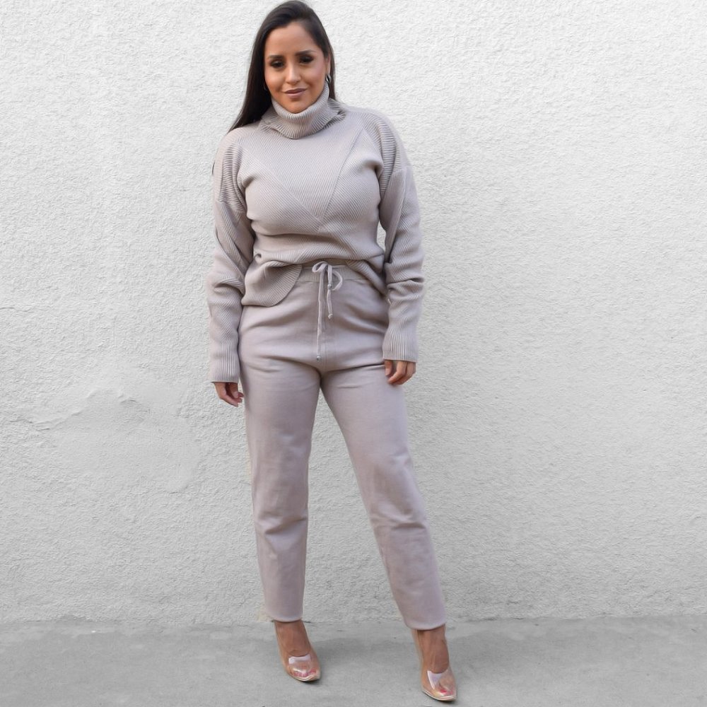 Taupe Sweater Turtle Neck and Pants Set